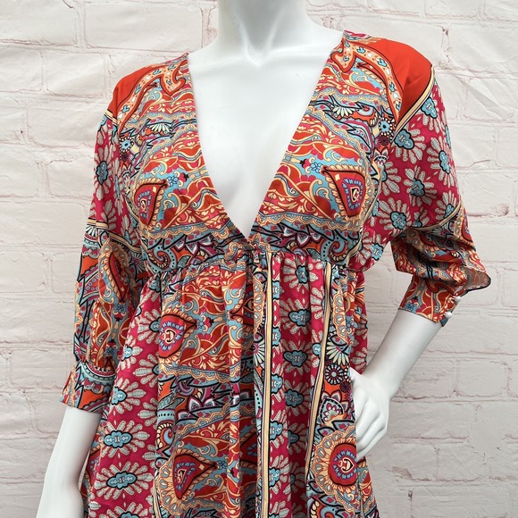 Women's Bohemian Short Floral Dress V-Neck, 3/4 Sleeve Outfit Size S - Picture 3 of 15
